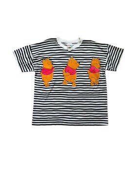 Disney Winnie the Pooh Striped Graphic T-Shirt Women's Small Cute Bear Tee